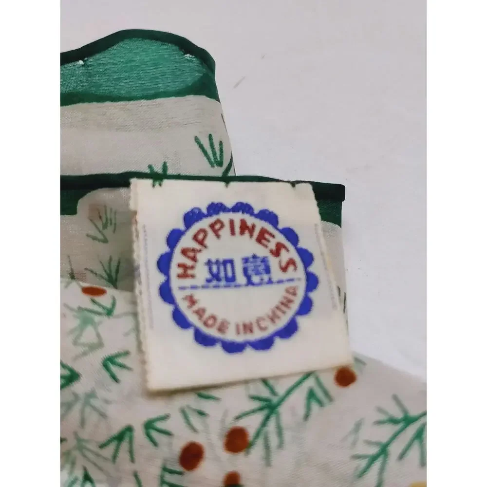 Happiness Pure Silk Scarf Hand Sewn Floral Green White Lightweight Square Scarf
